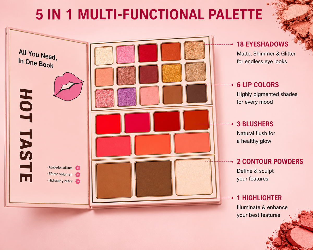 Hot Taste 5 in 1 Makeup Book Pallete - Eyeshadow, Lip Color, Blush & Contour Book