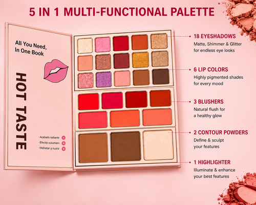 Hot Taste 5 in 1 Makeup Book Pallete - Eyeshadow, Lip Color, Blush & Contour Book
