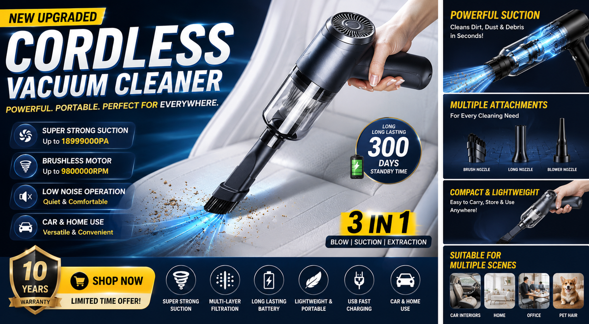 Powerful 3-in-1 Cordless Vacuum – Home, Car & Everyday Cleaning