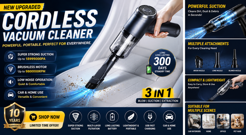 Powerful 3-in-1 Cordless Vacuum – Home, Car & Everyday Cleaning