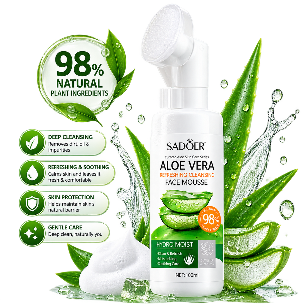 Sadoer Aloe Vera Refreshing Cleansing Face Mousse with Silicone Brush
